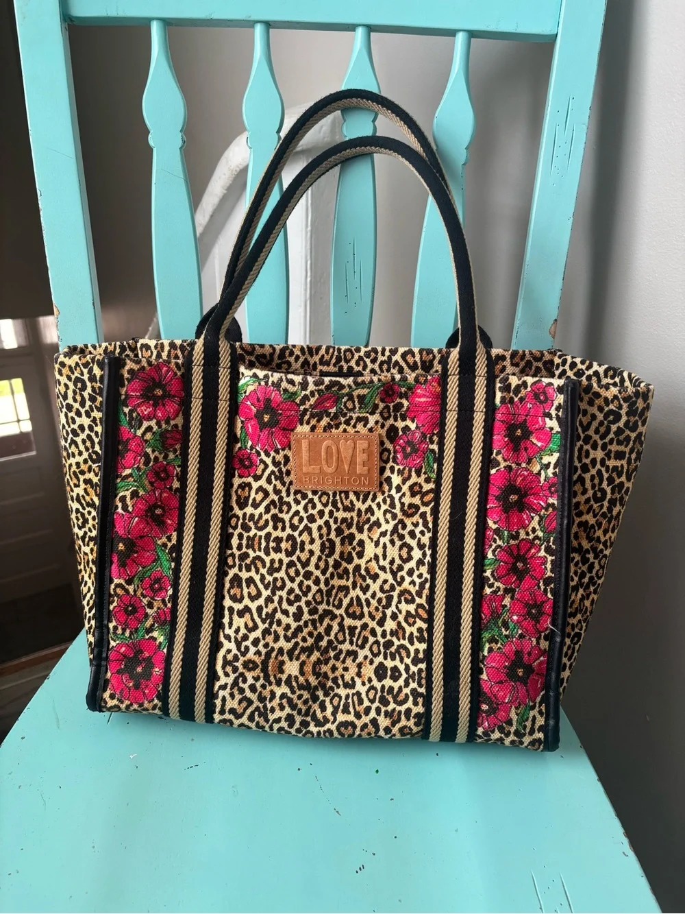 Brighton Leopard Print Tote with Pink Floral